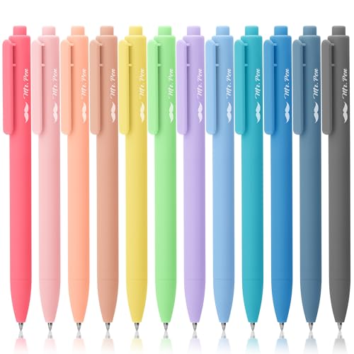 Image of Mr. Pen- Retractable Gel Pens, 12 Pack, Black Ink, Pastel Barrels | Fine Point 0.7mm, Fast Dry, Smooth Writing, Cute Pens for Drawing, Writing Planner and School Supplies