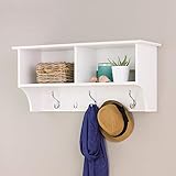 White 3 Ft Entry Hall Shelf with 2 Cubby and 5 Hook Coat Rack. A Wall Mount Storage Hat Rack Makes a Convenient Space Saver That Keeps Your Entryway Organized. Use a Hanging Entryway Shelf to Reduce Clutter.