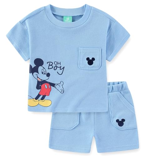 Disney Mickey Mouse Boys Waffle Knit Short Sleeve Shirt and Short Set for Infant Toddler and Big Kids
