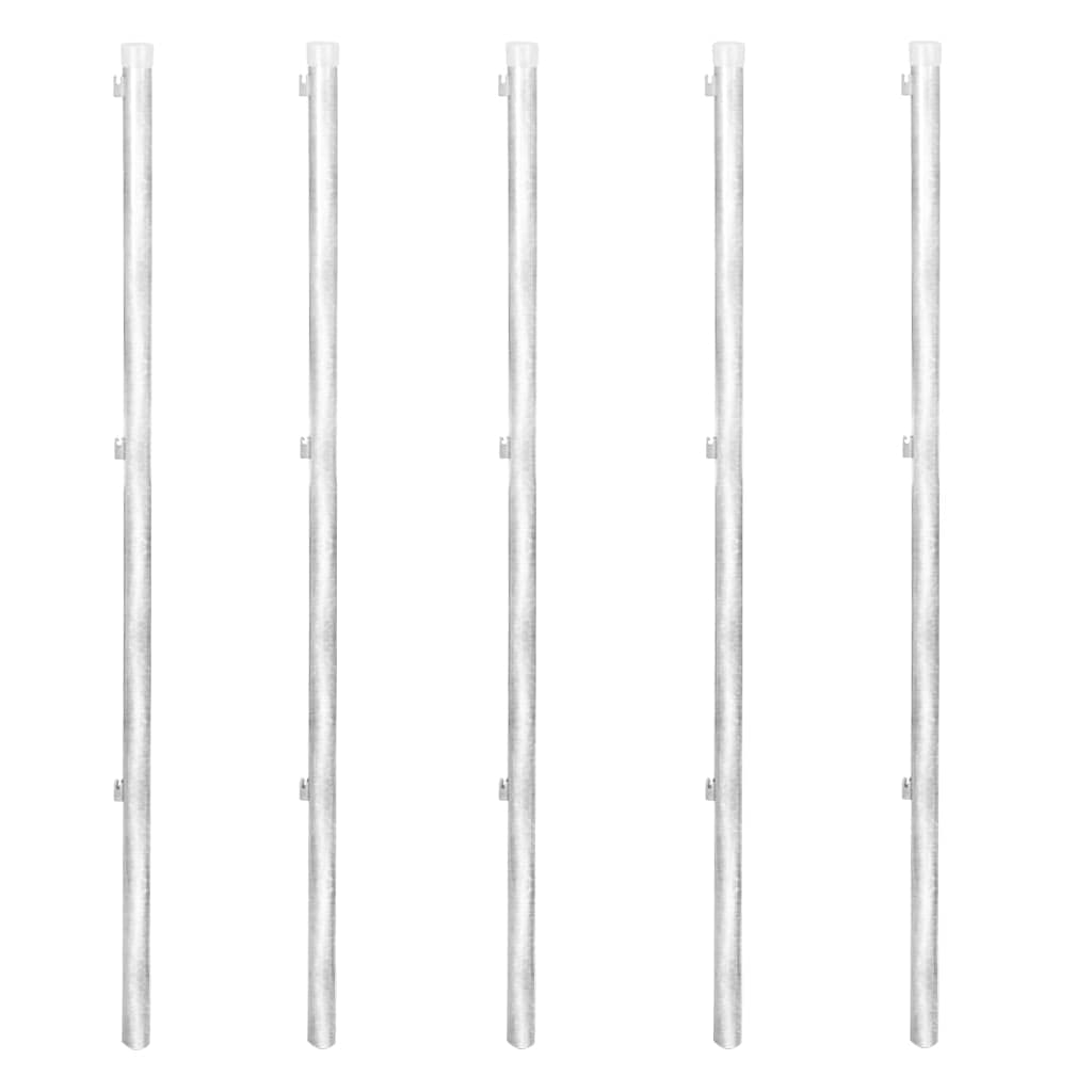 Valla de alambre galvanizado con postes y casquillos de suelo, acero, 15 x 1 m, juego de 1 valla de alambre, 5 postes, 5 casquillos, 2 puntales, 2 manguitos, alambre tensor, alambre de unión y 3