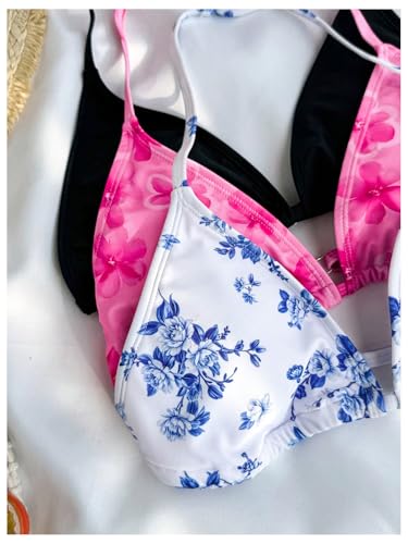 Girl's 3 Packs Floral Halter Bikini Tops Wireless Padded Bathing Suit Tops Swimsuit Bras3