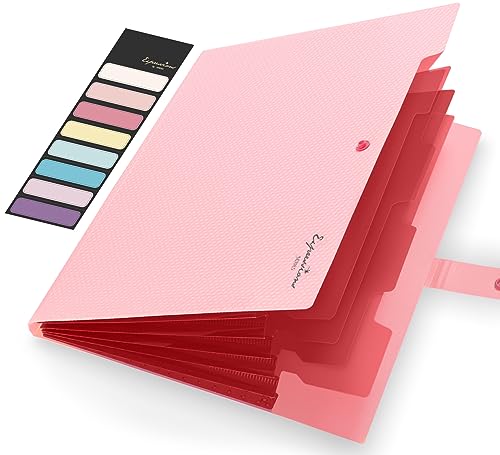 Image of Sooez Accordion File Organizer, Letter Size Expanding File Folder with Labels, 5 Pocket Folders for Document, Portable Paper Bill Receipt Organizer for Home School Office Supplies, A4 Size, Pink