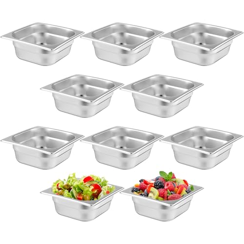 Image of Thenshop 10 Pack 1 /6 Size 2.5 Inch Deep Hotel Pans Stainless Steel Steam Table Food Pan Commercial Metal Food Catering Tray Anti Jam for Hotel Restaurant Buffet Party Supplies(European)
