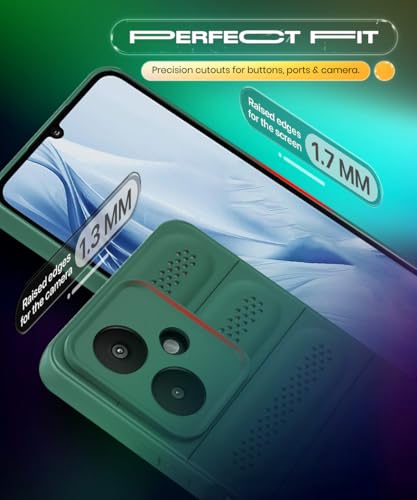 Image of WOW IMAGINE Ultimate Silicone Back Cover Case for Mi Redmi 13C 5G | Redmi 13C 4G | Poco M6 5G | Poco C65 | Heat Dissipation Soft TPU | 360 Camera Protection | Breathable Cooling Holes - Forest Green