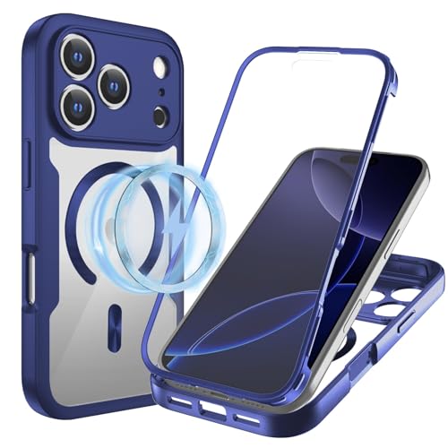 WeiCase Funda para iPhone 17 Pro Magnética, protección Total de 360 Grados con Protector de Pantalla Integrado, a Prueba de Golpes, Funda Protectora Ultrafina de Silicona Transparente, Azul