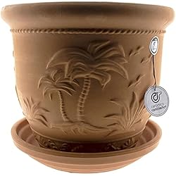 Macetas De Barro Originales CERÁMICA RAMBLEÑA | Maceta Grande | Maceta Original | Maceta Exterior | Maceta Suelo Terracota - Modelo J38 | Plato Incluido | 32x32x28 cm