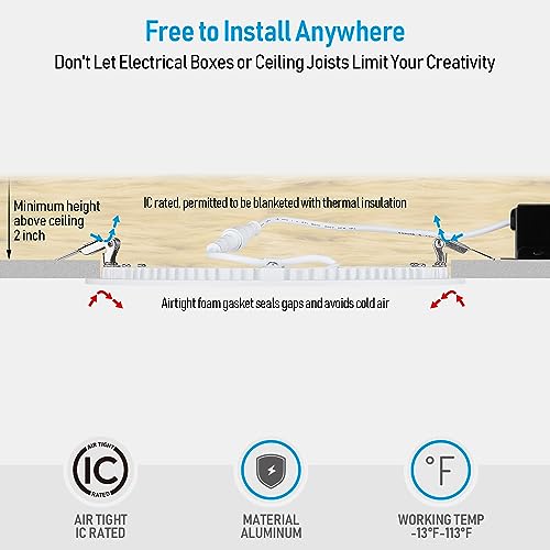 Torchstar Premium Series 8 Inch Ultra-Thin Led Recessed Light With J-Box, 18W Dimmable Led Recessed Ceiling Lights Slim, 4000K Cool White, Etl&Es Listed, White, Pack Of 6 #TOP2