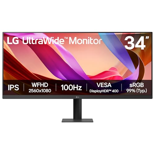 LG UltraWide Monitor 34U511A - UWFHD 1080p IPS 34 inch 100Hz 5ms GtG DisplayHDR 400 Office and Desktop display Reader Mode & Flicker Safe Smart Energy Saving DisplayPort HDMI Black