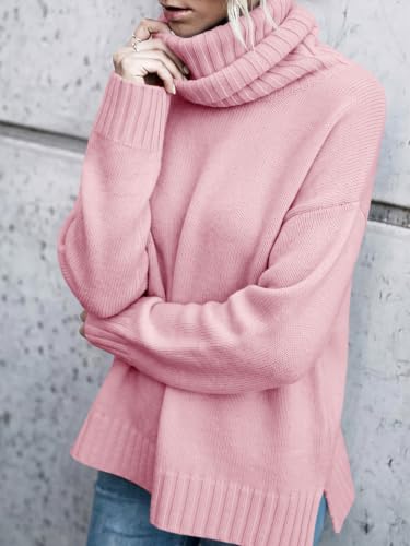 Image of FISACE Womens Oversized Turtleneck Pullover Sweater Cable Knit Sweater Tops | Long Sleeve,Slouchy,Fall,Winter,Lightweight,Loose,Trendy,Casual,Sexy