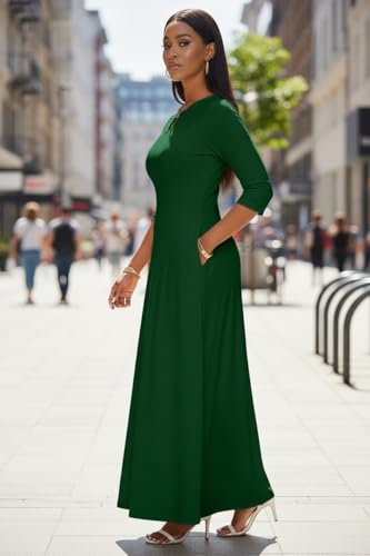 Image of FANDEE Women's Maxi Dress Casual Boho Plain Long Dresses 3 /4 Sleeve with Pockets