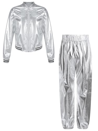 Opiniones de Pantalones de traje para Niño los más recomendados. 42 Lejafay Traje De Baile Moderno De Jazz Y Hip Hop para Niños Y Niñas Traje De Chándal De Chaqueta De Manga Larga Metálica Pantalones para Fiesta De Disco Plata 11-12 Años