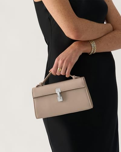 Image of Clutch Purses for Women - Nude Clutch - Small Evening Bag - Trendy Top Handle Purse - Adjustable Crossbody Handbag PU Leather - Beige
