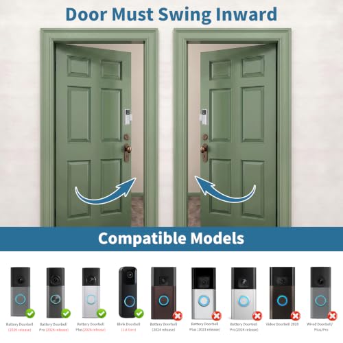 Image of Anti-Theft Doorbell Mount for Blink /Ring Battery Doorbell /Pro /Plus(2nd Gen) | No-Drill Doorbell Holder for Apartment Door, Renter Friendly Mounting Bracket, for Inward Swing Door, (1 Pack, Silver)