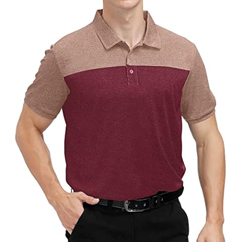 Golf Polo Shirt Men's Colour Blocks Functional Shirt in Plus Sizes for Sports, Leisure and Work, Red-coffee, 3XL Cover