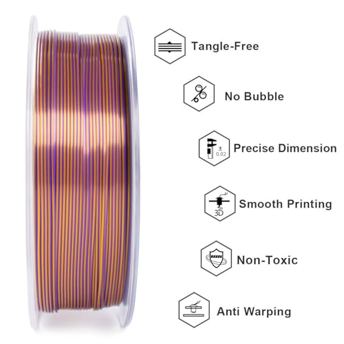 Image of Geeetech Silk PLA Filament 1.75mm Silk Dual Color Filament, Coextrusion Dichromatic Metal-Like Shiny Consumable 1kg (2.2lbs) 1 Spool, Dimensional Accuracy + /- 0.02 mm, Gold Purple