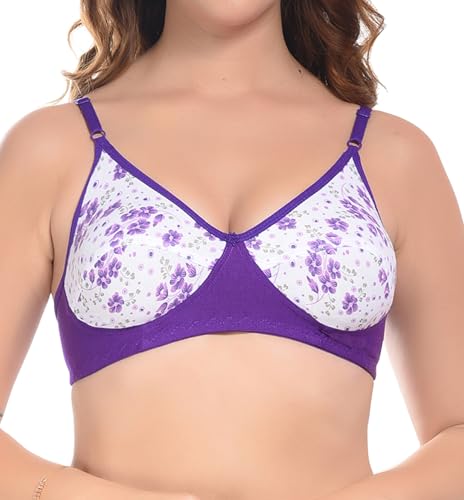 Image of FIMS - Fashion is my style Women Cotton Blend Floral Bra Non-Padded Non-Wired Full Coverage T-Shirt Combo Pack Multicolor Cup- B