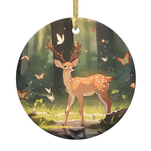 WHJDPP Bambi Tableau de Noël en céramique à suspendre pour décoration de boutiques, portes et fenêtres