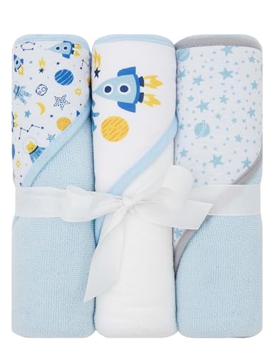 Image of LITTLE CELEBRITY Hooded Baby Towels 3-Pack – Soft Baby Bath Towels with Hood for Newborns & Toddlers, Baby Hooded Towel Set, 30" x 26" (Moon Bear)