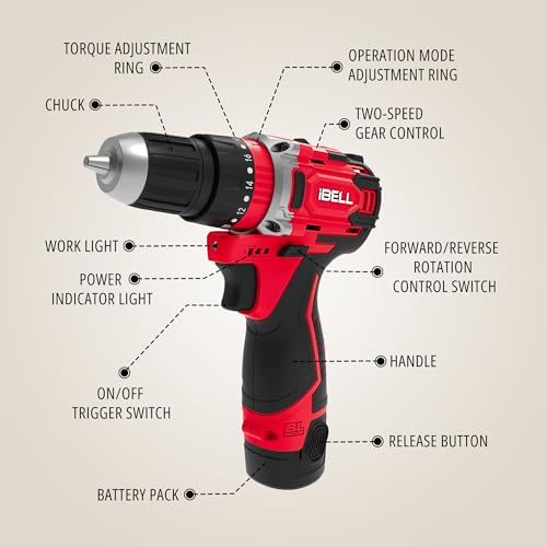 IBELL CT1230 Tool kit with Cordless Impact drill machine & 101 Home Essential Tools/Accessories