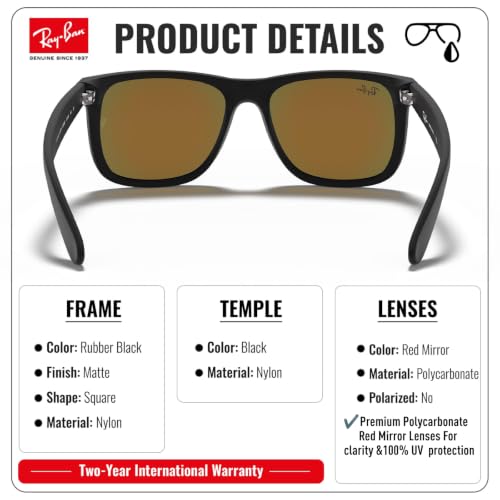 Image of Ray-Ban RB4165 JUSTIN COLOR MIX Square Shaped Sunglasses for Men with Official RAYBAN Eyewear Kit
