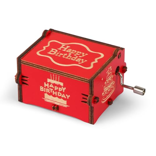 TOSAMZOO Music Boxes Happy Birthday, Red Wooden Hand - Crank Music Box - Perfect Happy Birthday Gift