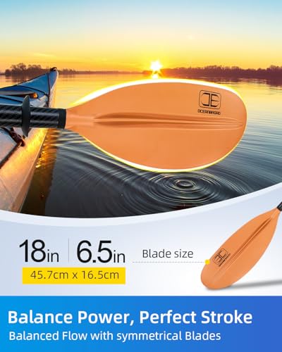 OCEANBROAD Adjustable Carbon Fiber Kayak Paddle 86in/220cm to 94in/240cm Kayaking Oar with Paddle Leash 1 Paddle, Orange - Thumbnail 4