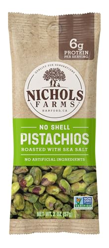 Image of Nichols Farms Roasted with Sea Salt No Shell Pistachios, Kosher, USDA Certified Organic, Non-GMO, 6 Oz (Pack of 3)