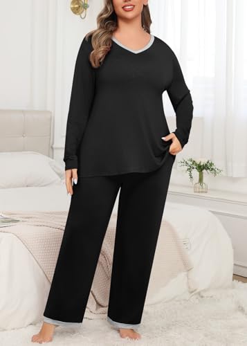 POSESHE Women’s Plus Size Pajama Sets Soft Pjs Long Pants Summer Lounge Sleepwear Pajama Sets3