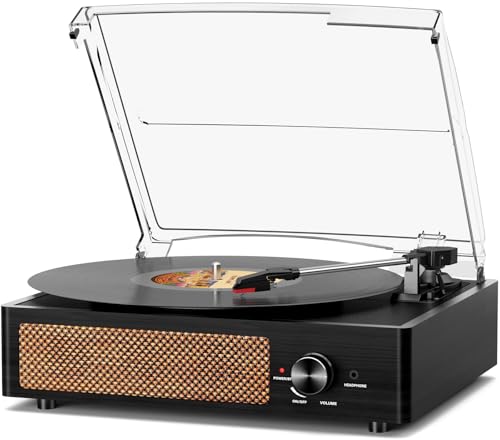 Record Player for Vinyl with 2 Build-in Speakers LP Vinyl Players Belt-Driven Vintage Turntables 3 Speed 3 Size Wireless Bluetooth Playback AUX-in RCA Out Headphone Auto Stop
