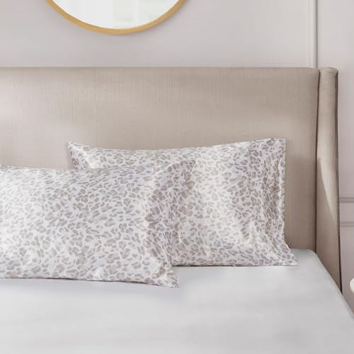 Image of Madison Park Essentials Set of 2 Satin Pillowcase for Hair & Skin, Luxuriously Soft, Silky with Natural Sheen Luster, Cool to Touch, Wrinkle-Free, Machine Washable, Standard Taupe Leopard 2 Piece