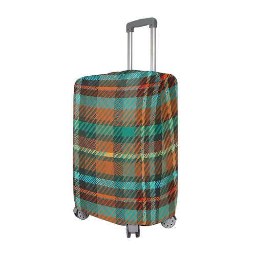 Joisal Luggage Protector Cute Suitcase Covers Plaid Fabric Green Orange Protection Traveling Travel Suitcase Accessories, M, Fits 22-24 Inch Case3