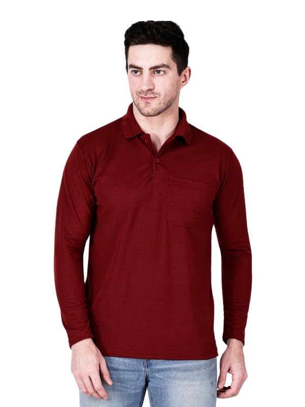 Image of Full Sleeve Men's Polo T-Shirt | Regular Fit, Soft & Breathable Cotton Blend Fabric | Classic Polo Collar, Casual & Office Wear | Available in Sizes M to 6XL, Multiple Colors