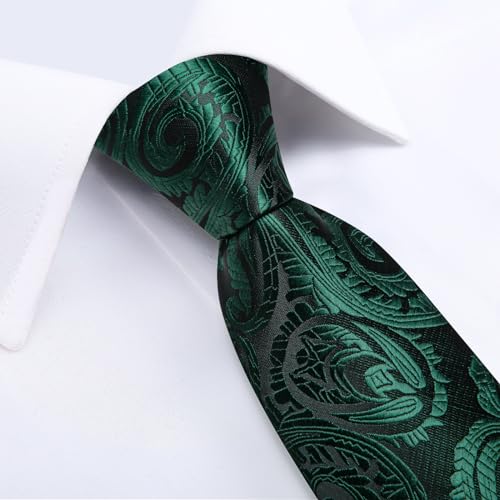 Image of DiBanGu Mens Paisley Tie Set Silk Woven Jacquard Necktie and Pocket Square Cufflinks Gift Set for Wedding Bussiness