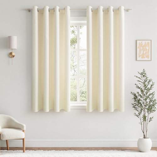 MRTREES Rideau Occultant Thermique Isolant Anti Froid et Chaleur 140x160 cm Blanc Crème, Rideaux Opaque Court pour Salon Moderne Chambre Fenetre, 2 Panneaux de Rideaux...