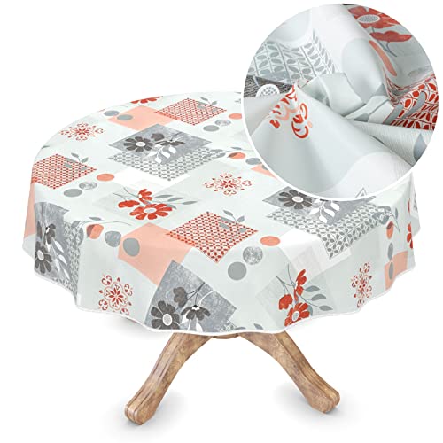 Nappe en toile cirée lavable - Nappe en toile cirée - Mètrage - Nappe en toile cirée lavable - Sans PVC - Ronde - 135 cm - Avec ourlet - Lola