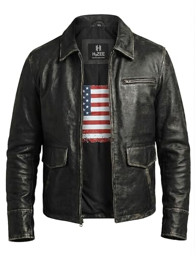 Image of Mens Leather Jacket Black | Real Leather Biker Jacket With Distressed Exterior | Motorcycle Clothing