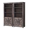 Amerlife farmhouse bookcase with doors 5 shelf bookshelf storage cabinet with adjustable shelves barn door versatile storage pantry cabinet for bedroom living room kitchen rustic oak black 2pcs  urban country home decor