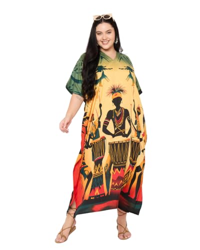 Image of Gypsie Blu Women Plus Size Kaftan Dress Beach Cover Up Maxi Dresses for Women, V-Neck Kimono Sleeve 1X-3X