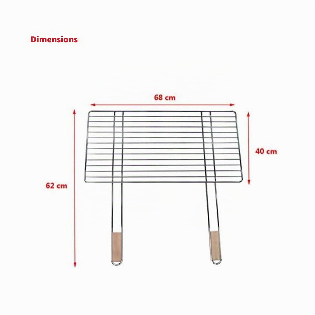 Grille de Barbecue de Rechange 68 x 40 cm avec 2 poignées en Bois en Acier chromé