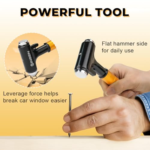 SINSEN Car Window Breaker, Seabelt Cutter, Aluminum Safety Hammer to Break Glass, 3-in-1 Emergency Kit, Fireproof All-Metal Escape Tool, Automotive Survival Accessories for Roadtrip, Gold, 1-Pack - Image 5
