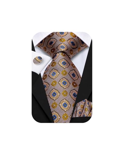Image of Hi-Tie Mens 70inches Tie Set Extra Long Necktie for Men Cufflinks Handkerchief Big Tall Men Business Wedding