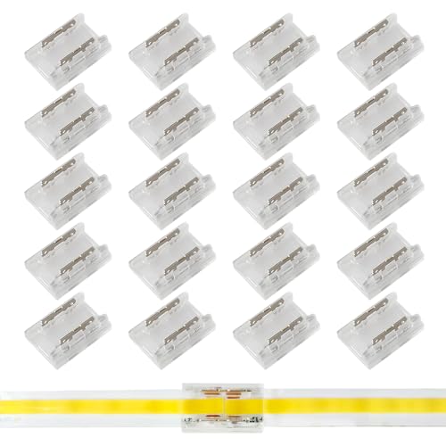 20 Pezzi Connettori Striscia LED 2 Pin 10mm per COB/SMD 3528/2835, LED COB Connettore Angolare Senza Saldatura, Strisce LED Kit di Connettori, Connettori Trasparenti per Strisce LED