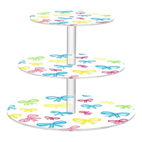PYBUG Colored Bows 3 Tier Acrylic Cupcake Stands Tower,Dessert Table Display Set for Tea Party,Wedding,Birthday, Baby Shower