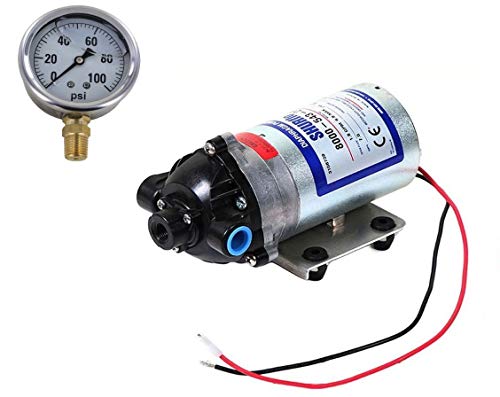 Shurflo 8000-543-290 Bypass 12V Diaphragm Pump with 100 PSI Pressure Gauge (Bundle, 2 Items)