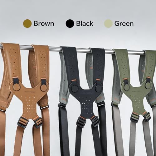 Image of PGYTECH Camera Strap Master, Leather Dual Shoulder Harness for 3 Cameras, Adjustable Camera Harness for Professional Photographers, Sports /Wildlife /Wedding /Events Photography Camera Straps, Green