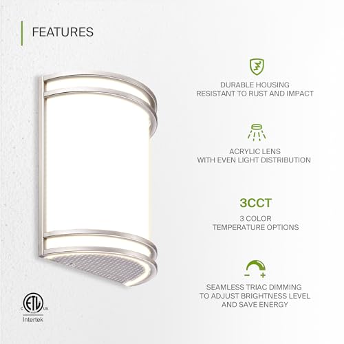 Image of ASD Indoor LED Wall Sconce Lights - 10 Inch 15W Brushed Nickel Modern LED Wall Sconces Hardwired - ETL Dimmable 3000K 4000K 5000K Adjustable Sconce Light Fixture for Bedroom, Hallway, 2 Pack