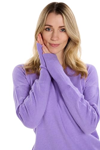 BEYOND FASHION Women's Sweater Solid Color V Neck Drop Shoulder Long Sleeve Pullover - 100% Pure Cashmere2