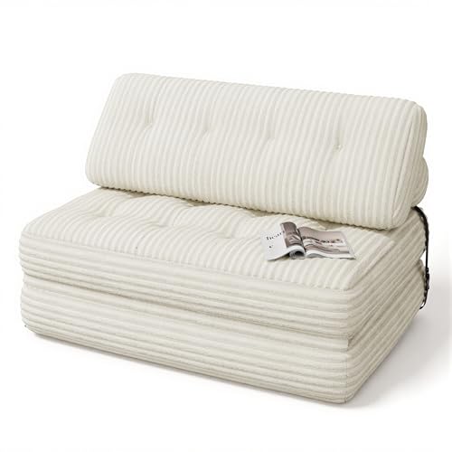 Xbro Canapé-lit Pliable 2 en 1 pour 2 Personnes, Canapé-lit avec Coussins Amovibles, Fauteuil-lit adapté aux Petits espaces, 90 x 130 cm plié, 200 x 130 cm déplié, Beige