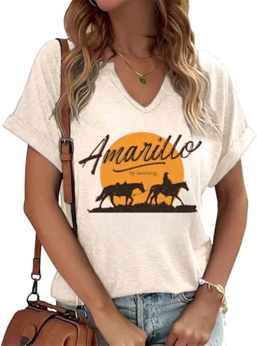 Vintage Rock Band T Shirt for Women V Neck Nashville Western Shirts Cowgirl Cowboy Graphic Tees Country Music Tops