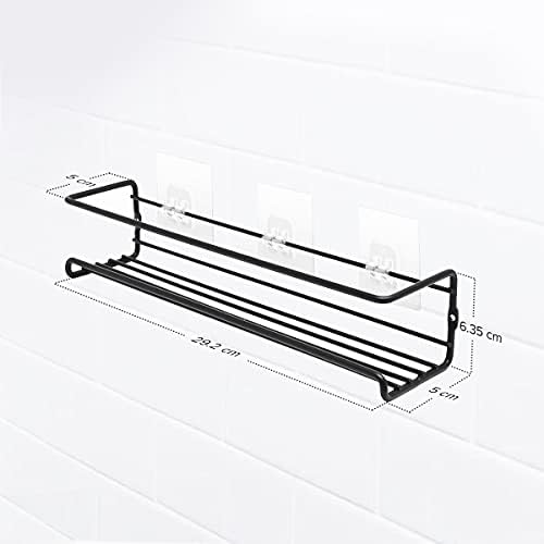 Joejis 2 Pcs Set Spice Shelf Herb Rack for up to 12 Jars - 3M Self Adhesive or Screw Mounting - Seasoning Organiser for Kitchen Pantry Cupboard - Black
